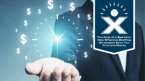 Business professional holding a glowing clock surrounded by dollar signs, symbolizing time and cost savings through staffing agency strategies.